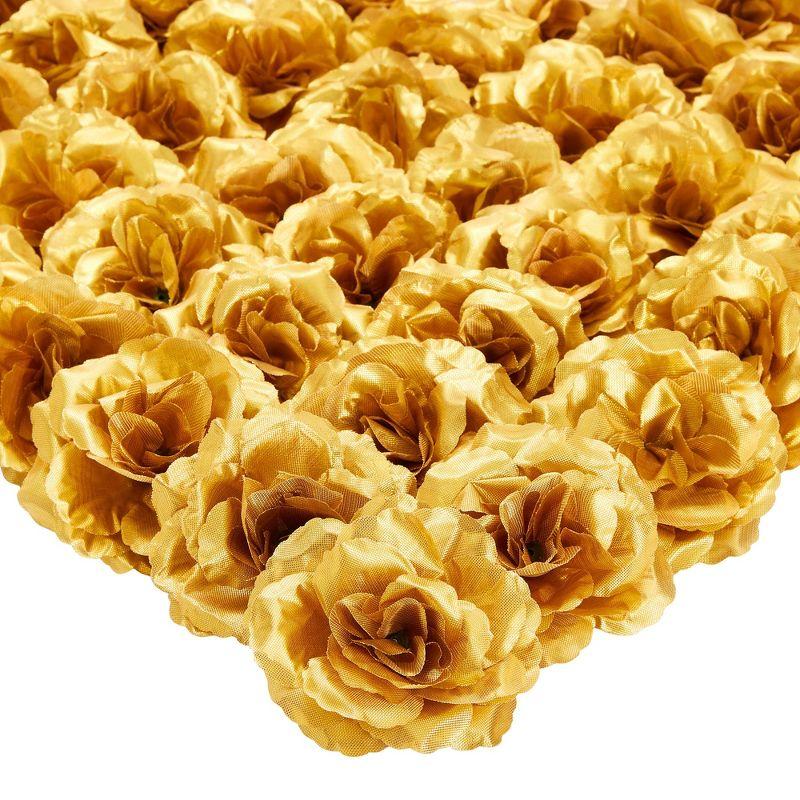 Bright Creations 50 Pack Gold Roses Artificial Flowers Bulk, 3 Inch Silk Gold Faux Flowers for Centerpiece Table Decorations