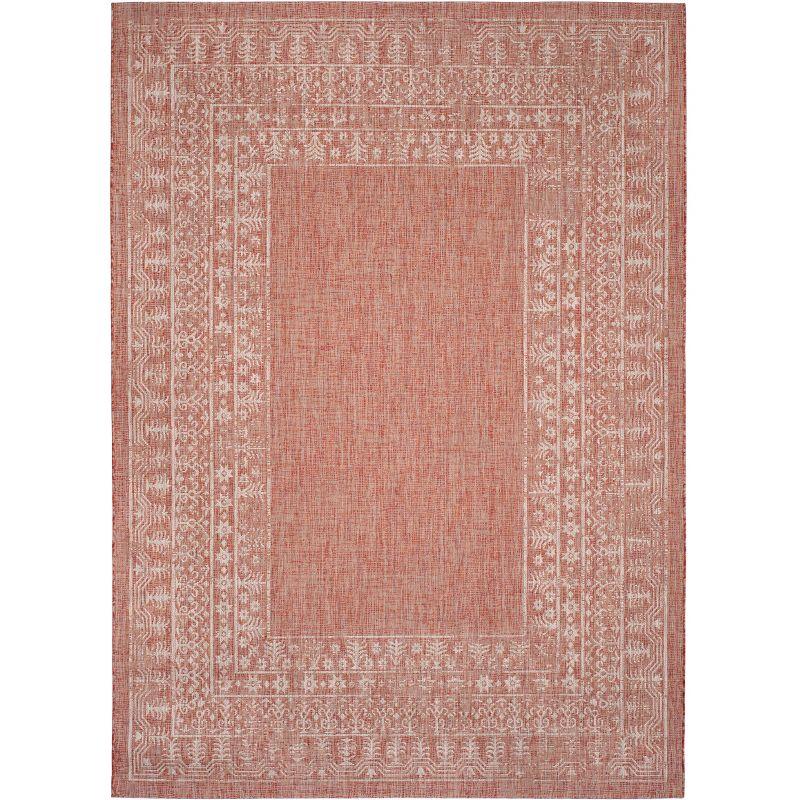 Courtyard 59'' Red and Beige Easy-Care Synthetic Area Rug