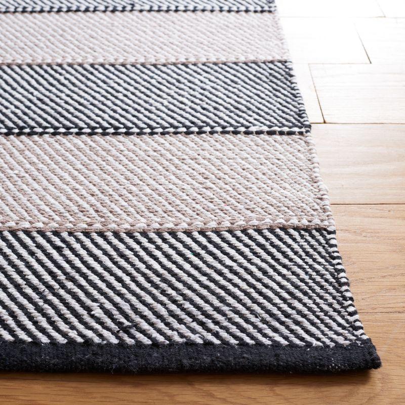 Ivory and Black Striped Wool Cotton 8' x 10' Area Rug