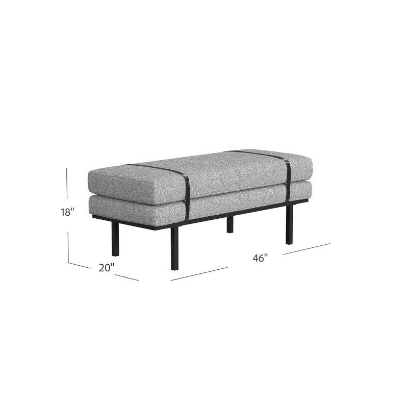HomePop Upholstered Bench Gray Boucle: Modern Entryway & End of Bed Seating, Metal Legs, Faux Leather Detail