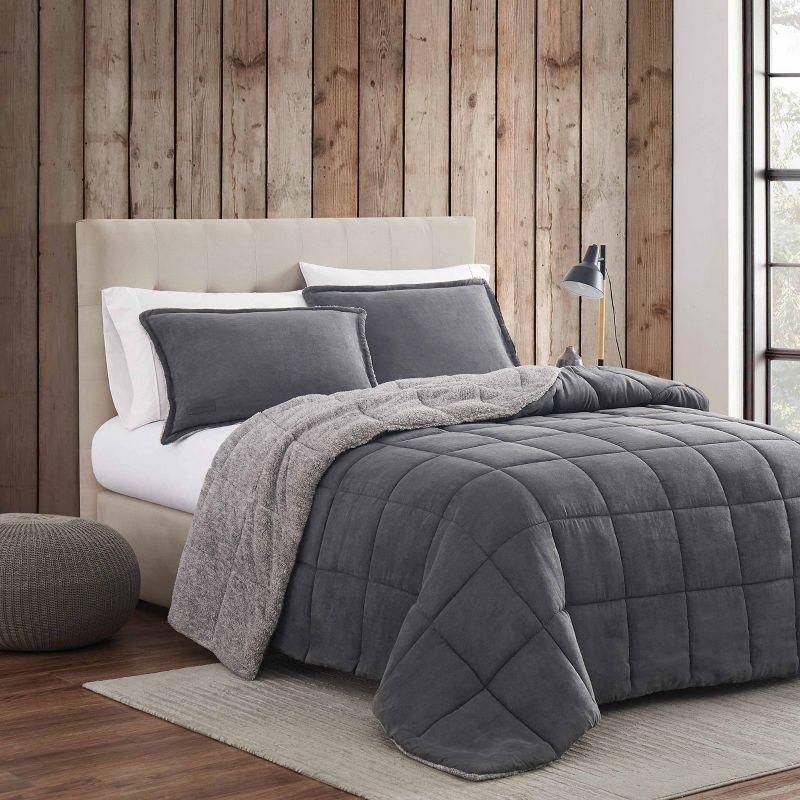 Full Gray Reversible Cotton Down Alternative Comforter Set