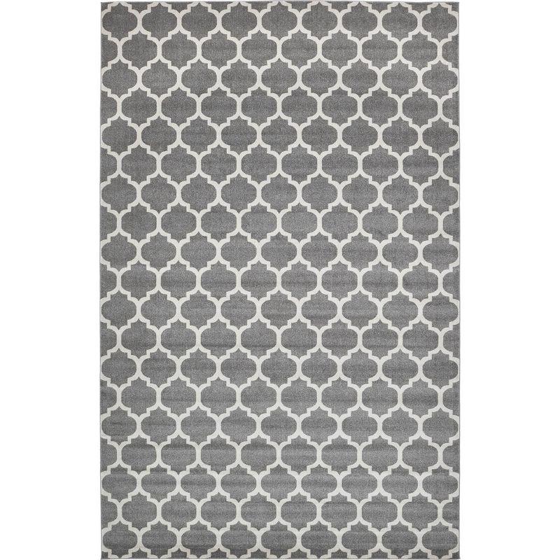 Elegant Dark Grey Trellis Rectangular Indoor Area Rug