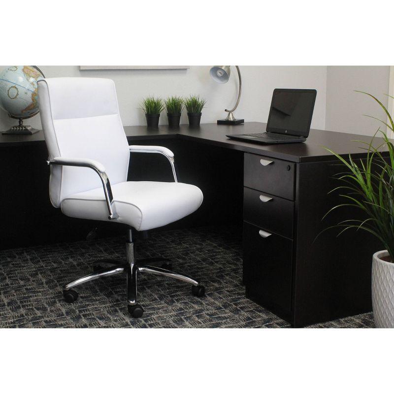 White Leather Executive Swivel Office Chair with Chrome Base