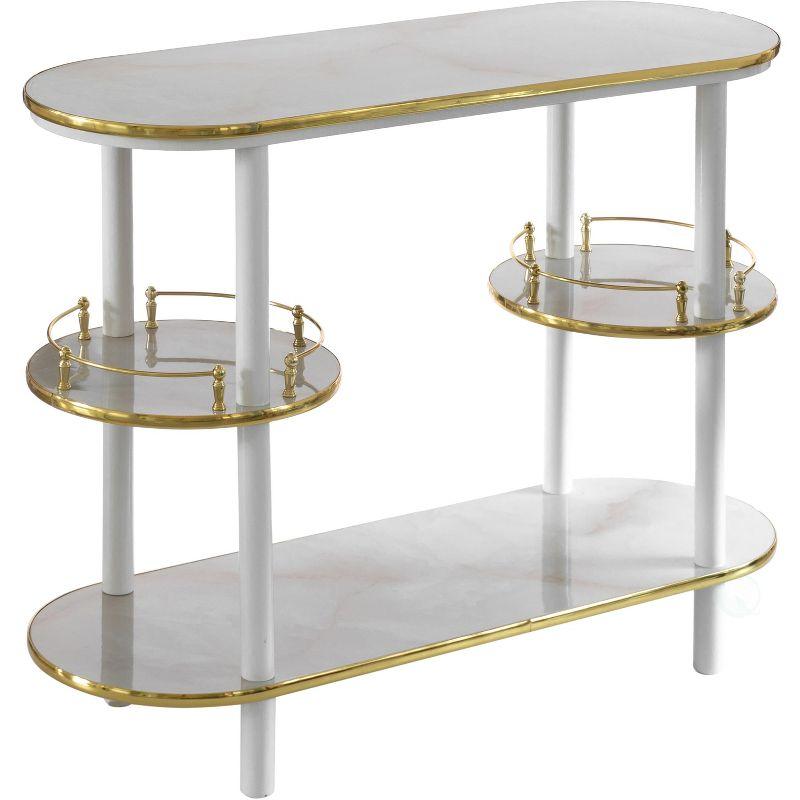 White and Gold Glass Bar Console with Open Shelves