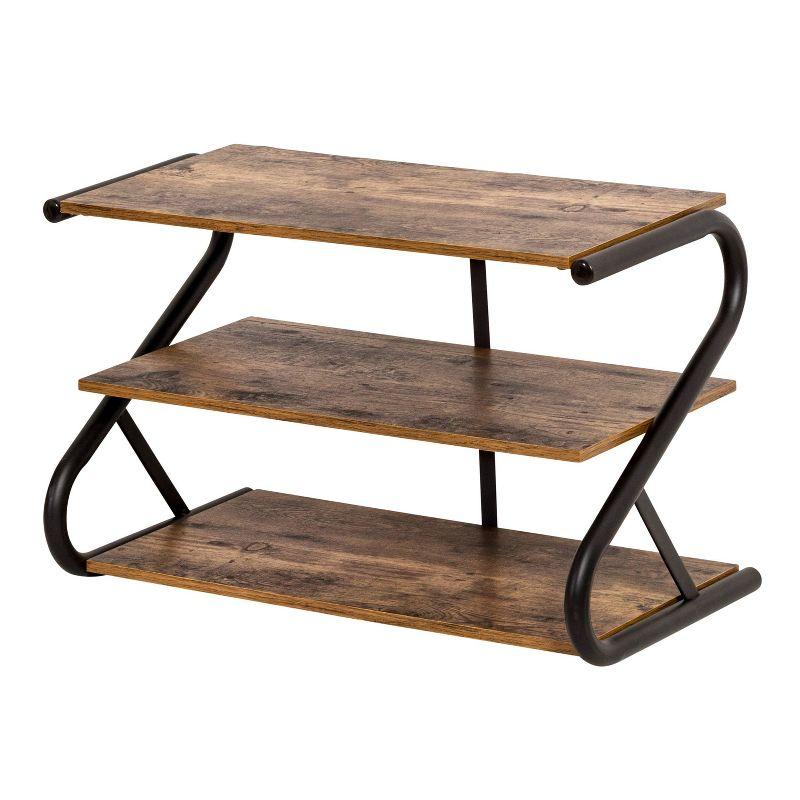 Matte Black Metal and Wood 3-Tier Shoe Rack