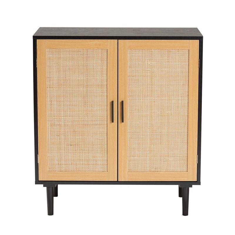 Baxton Studio Maureen Wood and Rattan 2 Door Storage Cabinet Espresso/Natural Brown : Bohemian Style, Particle Board Frame, 2 Shelves