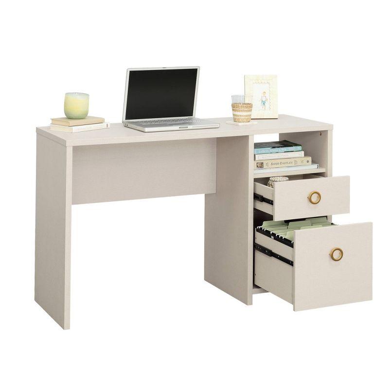 Dove Linen White Wood Desk with Drawer and Filing Cabinet