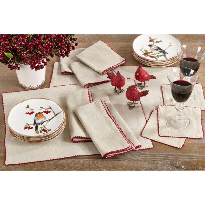 Red Crochet Scalloped Cotton Napkins, Set of 4, 20" x 20"