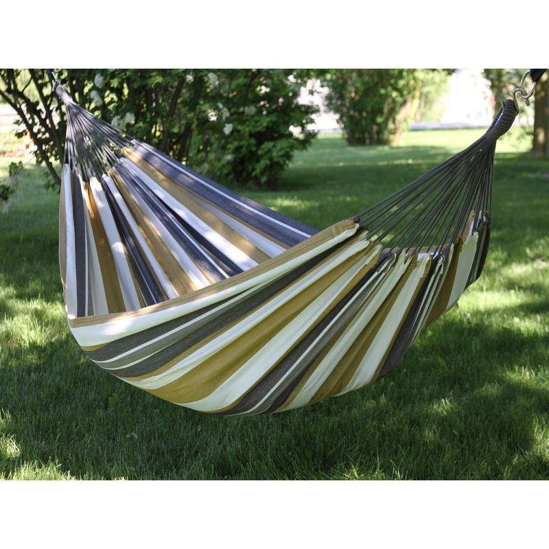 The Hamptons Collection 144” Gray and Gold Striped Two Person Brazilian Style Hammock