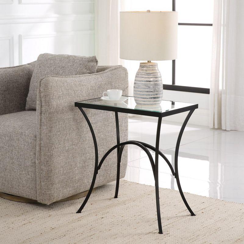 Alayna Black Metal and Glass Rectangular End Table