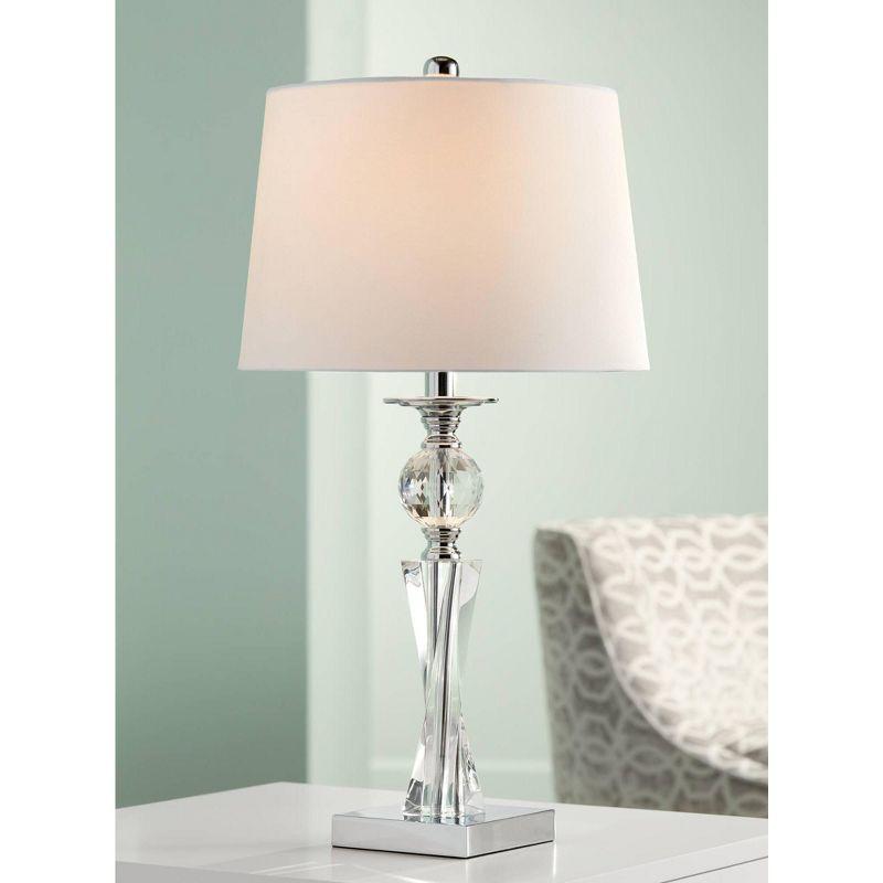 Vienna Full Spectrum Julian Traditional Table Lamp 25" High Clear Twisted Crystal Glass Column White Drum Shade for Bedroom Living Room Bedside Office