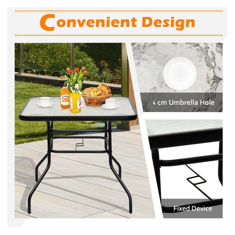 Lark Manor™ Aliyahna 32'' Patio Square Table Tempered Glass Steel Frame Outdoor Pool Yard Garden