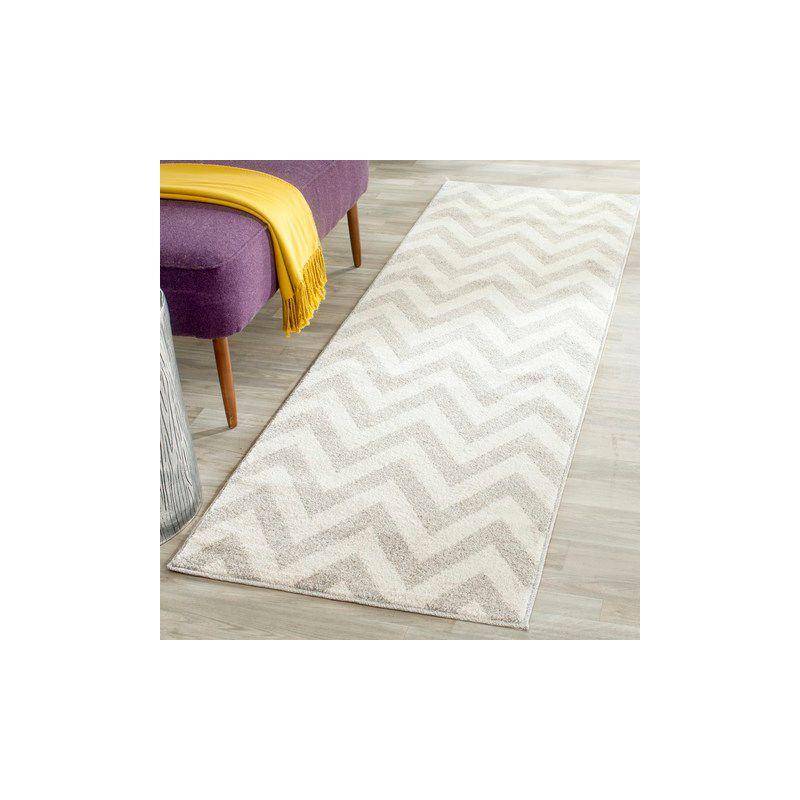 Light Gray and Beige Chevron Pattern Runner Rug