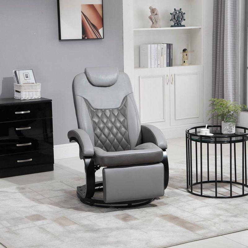 Gray Faux Leather Swivel Recliner with Footrest and Metal Base