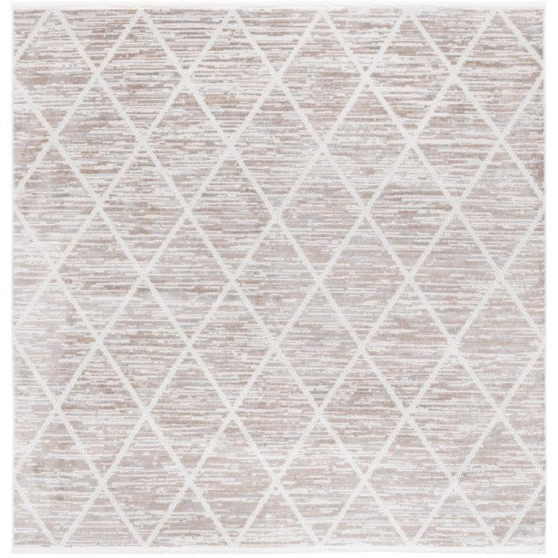 Ivory and Beige Diamond Pattern Square Area Rug