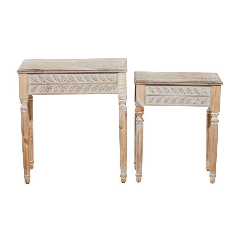 Set of 2 Farmhouse Wood Accent Tables Light Brown - Olivia & May: No Assembly Required, Living Room Furniture Set