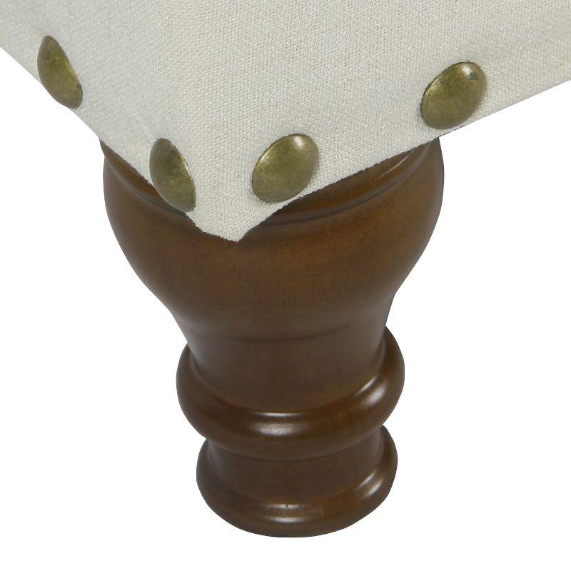 Walnut Finish Cream Linen-Like Large Storage Bench with Nailhead Trim