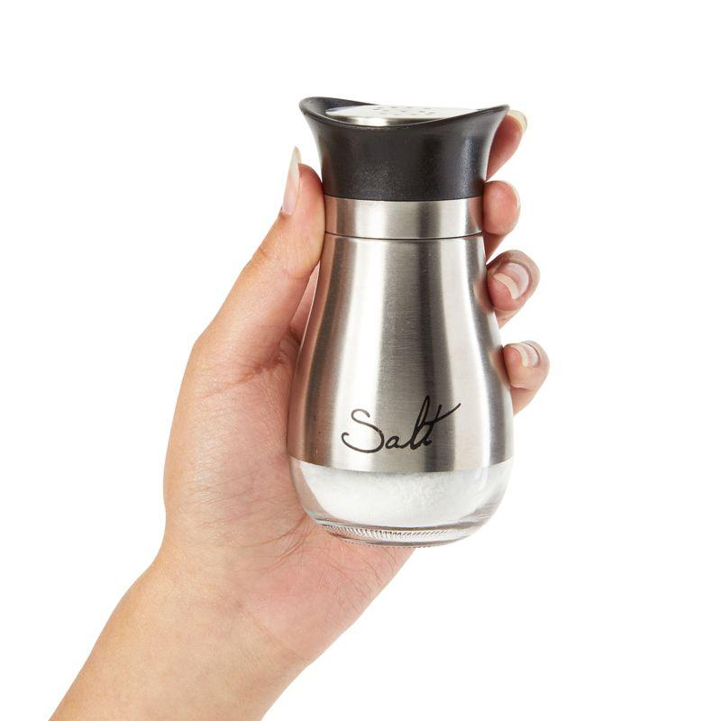 Juvale Stainless Steel Salt and Pepper Shakers Set with Glass Bottom, Perforated "S" and "P" Caps - Modern Kitchen Decor (4oz)
