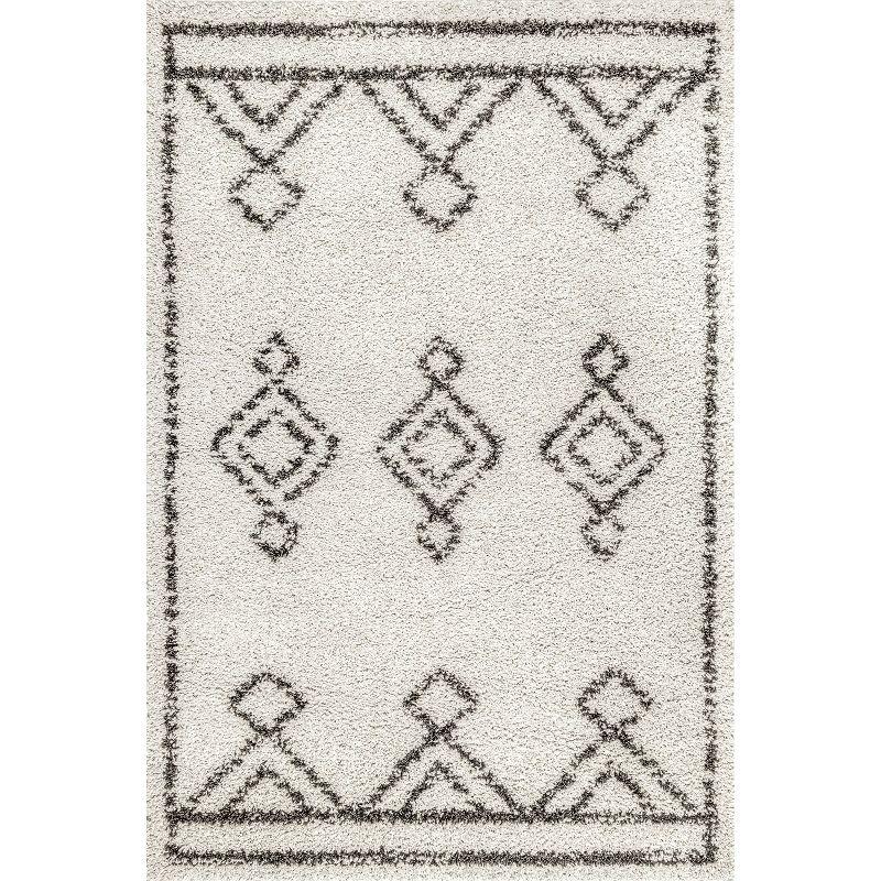 Mira Off-White Moroccan Diamond Shag Area Rug