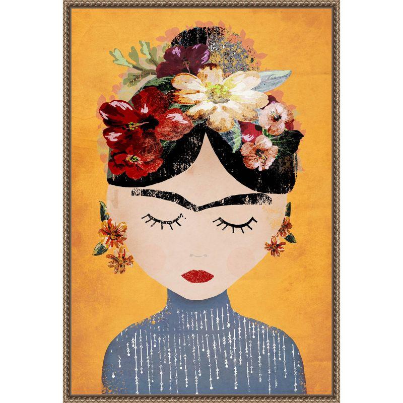 Frida Kahlo Yellow Floral Framed Canvas Wall Art 16 x 23-in