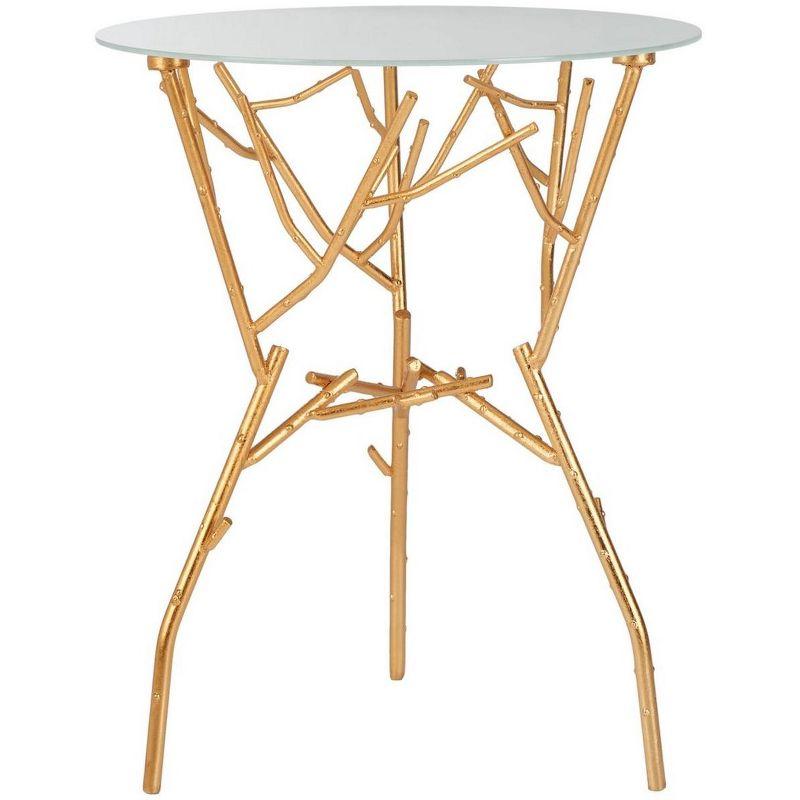 Round White Glass and Gold Metal Mirrored Accent Table