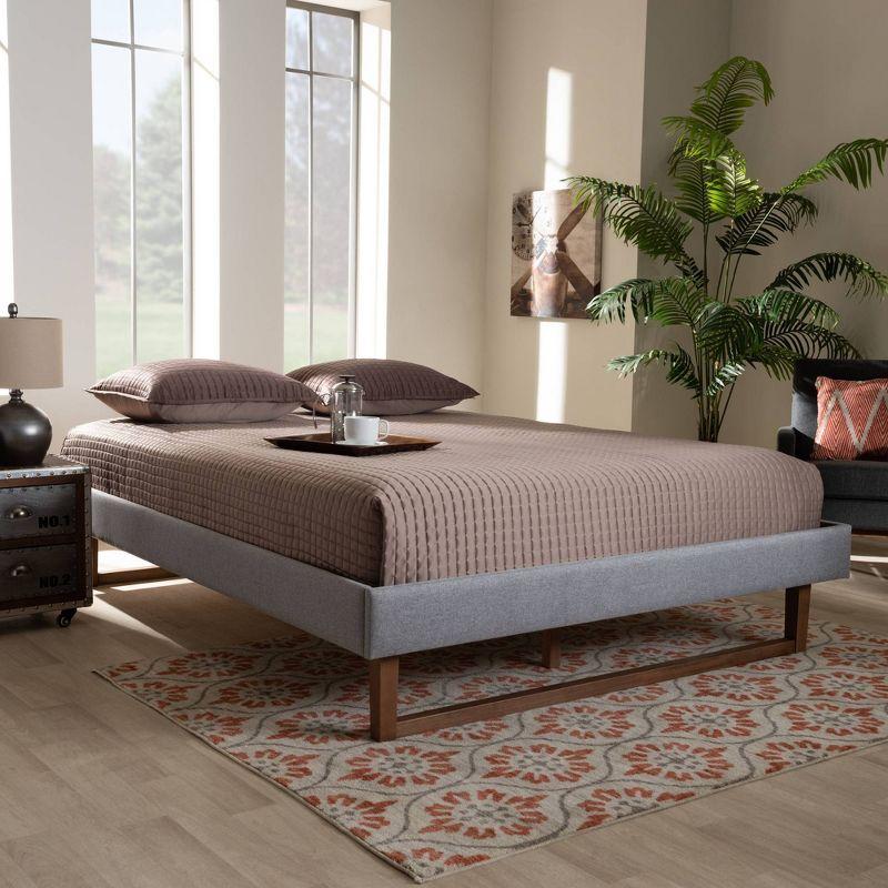 King-Sized Liliya Walnut Wood and Light Grey Upholstered Bed Frame