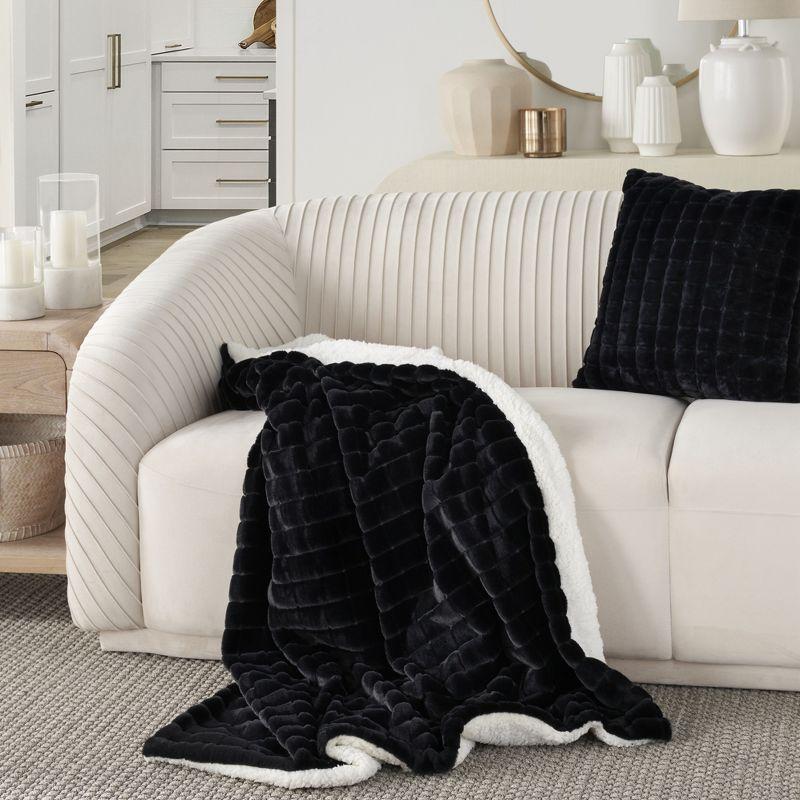 Waverly Handcrafted Faux Faur 50" x 60" Indoor Plush Blanket Black