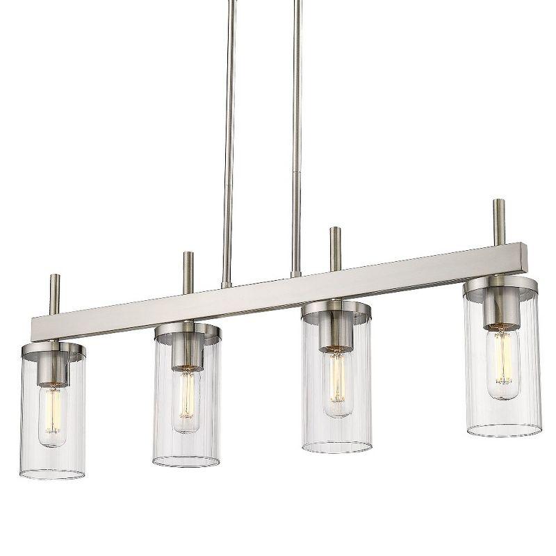 Golden Lighting Winslett 4-Light Linear Pendant in Pewter with Ribbed Clear Glass