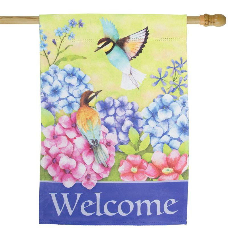 Welcome Floral Hummingbird Outdoor Flag