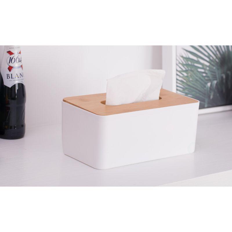 Basicwise Bamboo Removable Top Lid Rectangular Tissue box