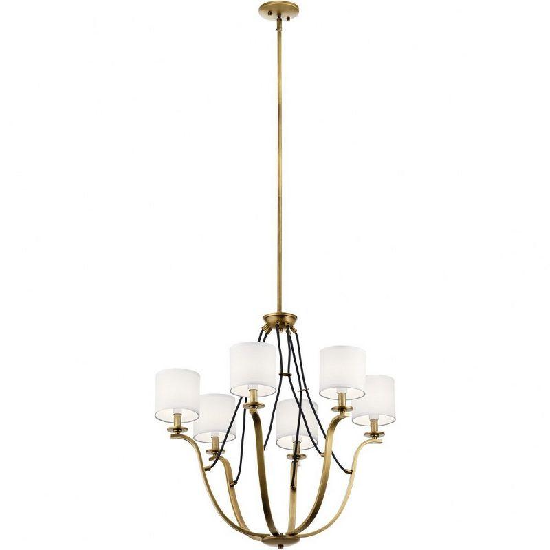 Natural Brass 6-Light Chandelier with White Drum Shades