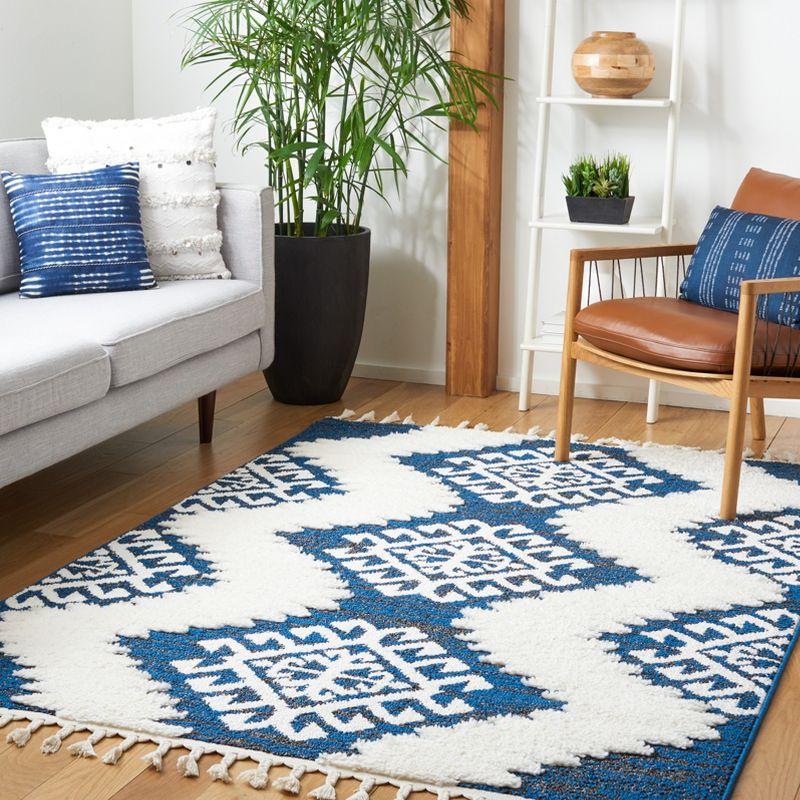 Ivory and Navy Diamond Shag Rectangular Area Rug