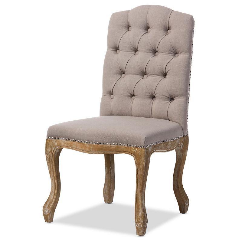 Hudson Weathered Oak Finish and Fabric Button Tufted Upholstered Dining Chair Beige - Baxton Studio: French Country Cottage Style