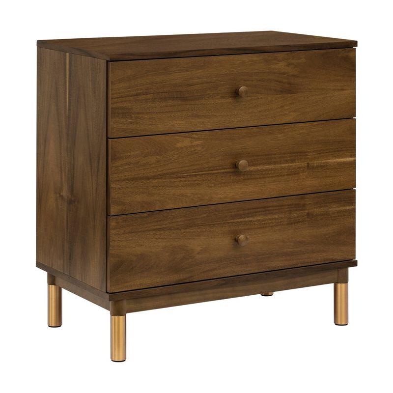 Gelato Natural Walnut 3-Drawer Dresser with Gold Accents