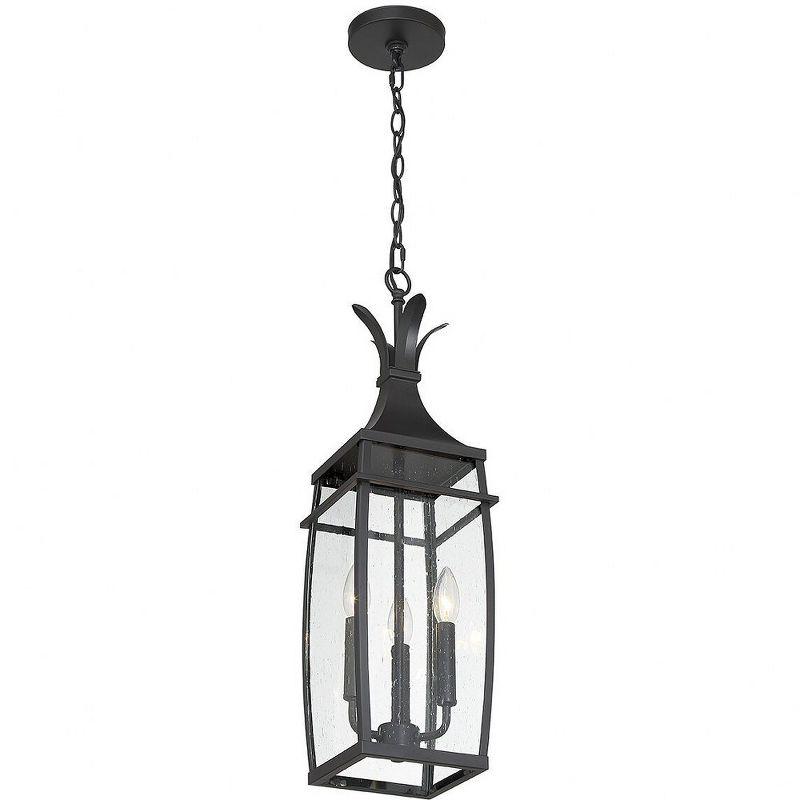 Montpelier Matte Black 3-Light Outdoor Hanging Lantern with Seeded Glass