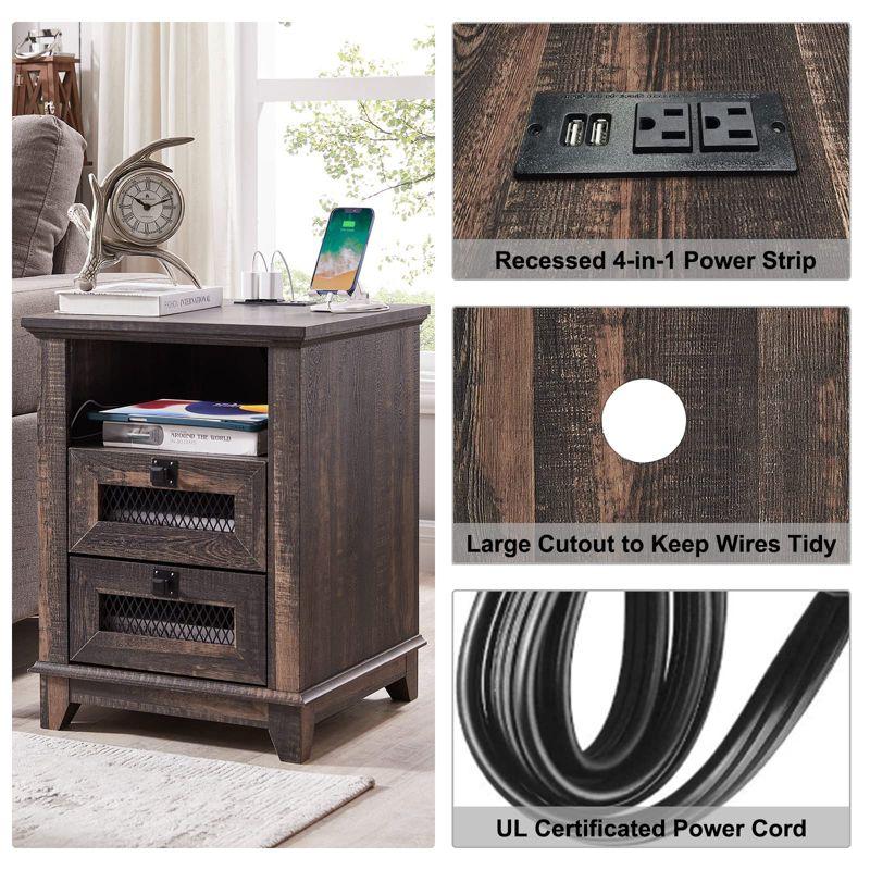 OKD 18'' Nightstand with Charging Station & 2 Drawers, Square End Table