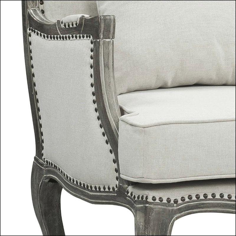 29" Tania Accent Chair Cream Linen Brown Finish - Acme Furniture: French Cabriole, Nailhead Trim, No Assembly Required