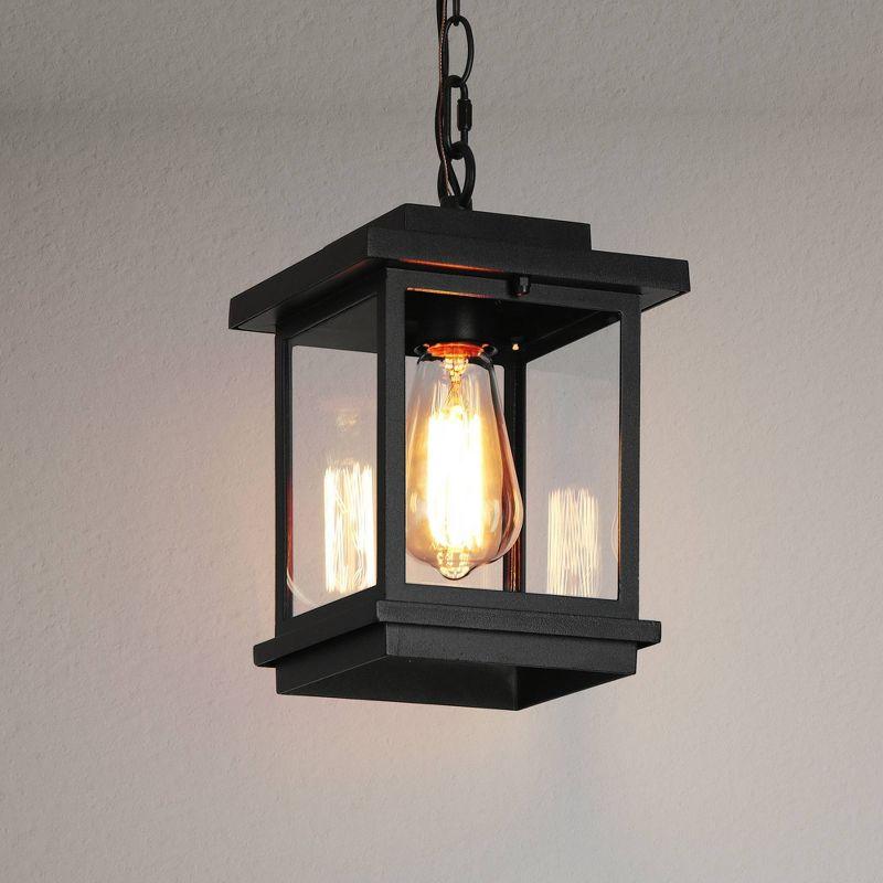 LNC 8" Square Cage Modern Outdoor Pendant Lamp Matte Black: Weather-Resistant, Glass Shade, E26