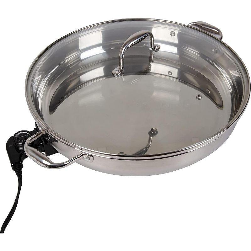 CucinaPro XL Electric 16" Skillet- 18/10 Stainless Steel Frying Pan w Lid and Handle, Round - Includes Recipe Guide- Great Gift for Cooks