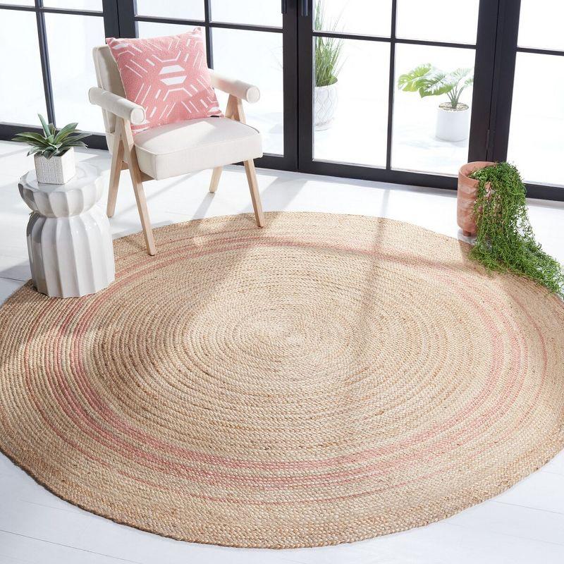 Handmade Pink Round Jute Area Rug, 7' Diameter