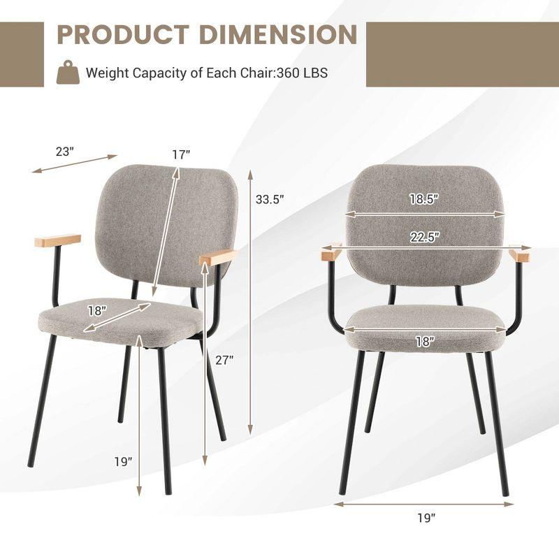 Costway Set of 2 Modern Linen Fabric Dining Chairs Padded Kitchen Accent Armchair Grey/Orange