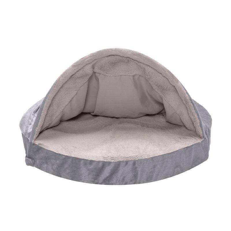 FurHaven Wave Fur & Velvet Snuggle Cave Orthopedic Hooded Dog Bed