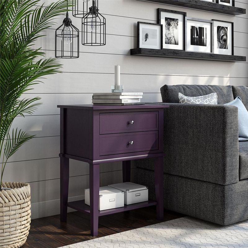 Franklin Traditional Purple Accent Table with Dual Storage Drawers