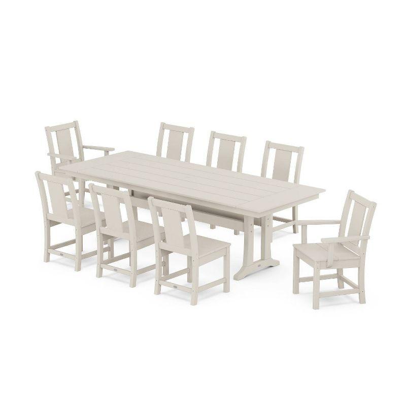 Prairie Sand 9-Piece Farmhouse Outdoor Dining Set with Trestle Legs