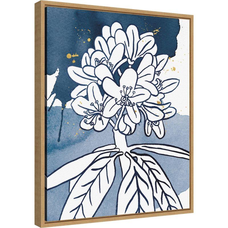 Amanti Art 16" x 20" Indigo Blooms II by Wild Apple Portfolio Framed Wall Canvas: Modern Style, Lithograph, Polystyrene Frame