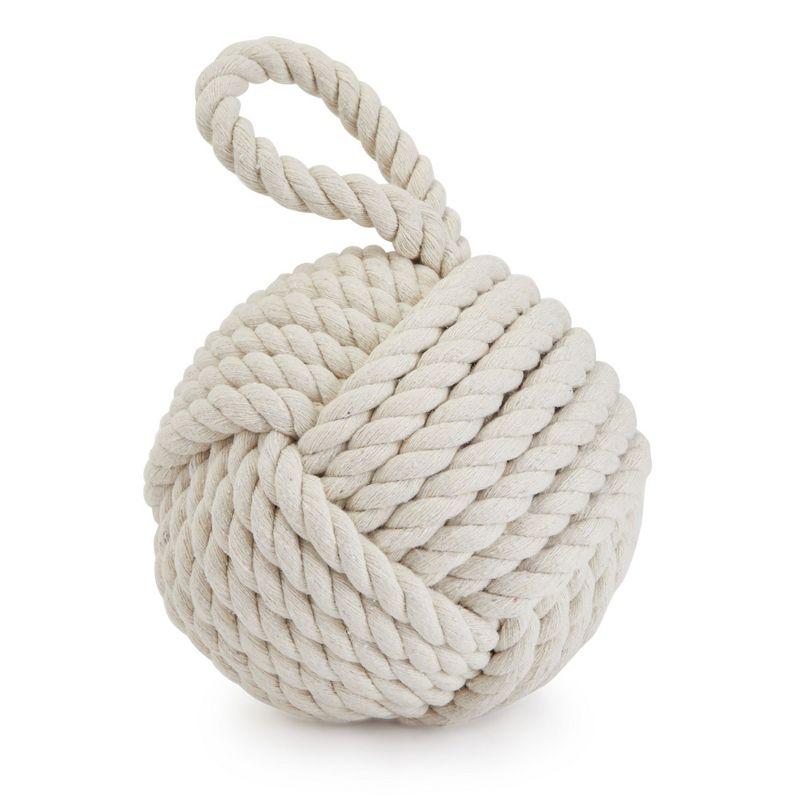 Okuna Outpost Decorative Weighted Door Stop with Handle, Nautical Knot Rope for Floor, 3.5 lbs, 6 x 12.5 In