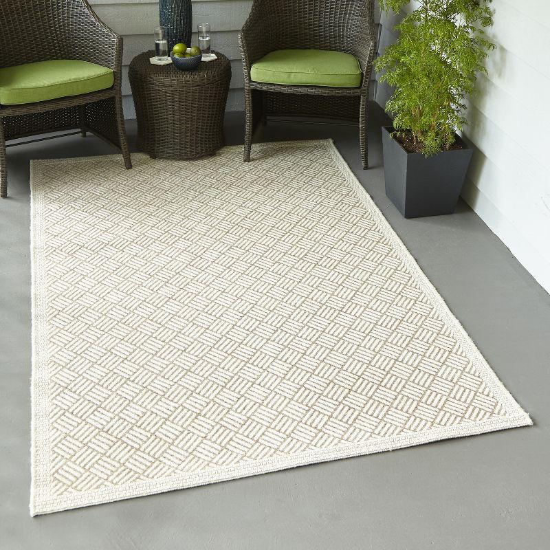 5'x7'6" Geometric Loomed Area Rug Tan - Momeni: Contemporary Indoor/Outdoor Low Pile, Machine Made, Polypropylene
