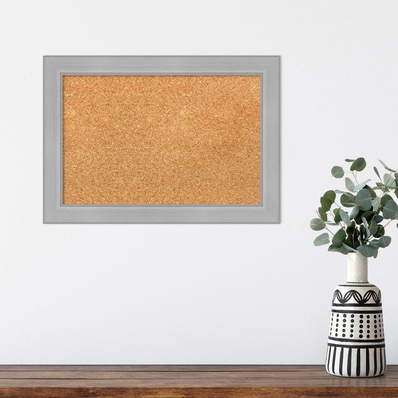 Amanti Art Vista Brushed Nickel Narrow Framed Corkboard, Natural Cork