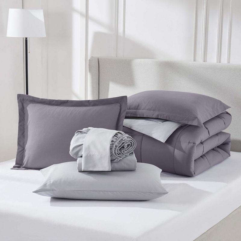 Nestl Bed in a Bag Reversible, 7 Piece Queen Size Bedding Set - Grayish Purple/Light Grey