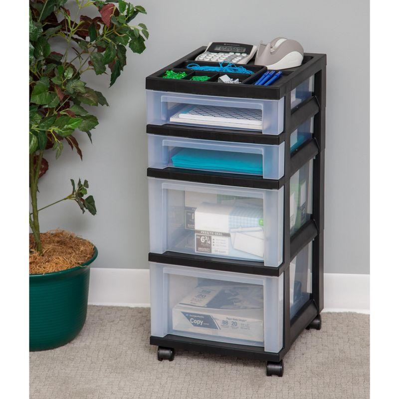 IRIS USA 4-Drawer Storage Cart with Organizer Top, Black